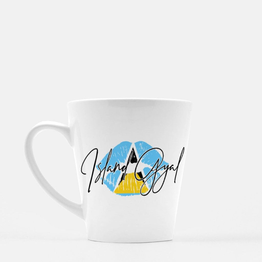Island Gyal Latte Mug - St. Lucia Flag Lips, 12 oz.