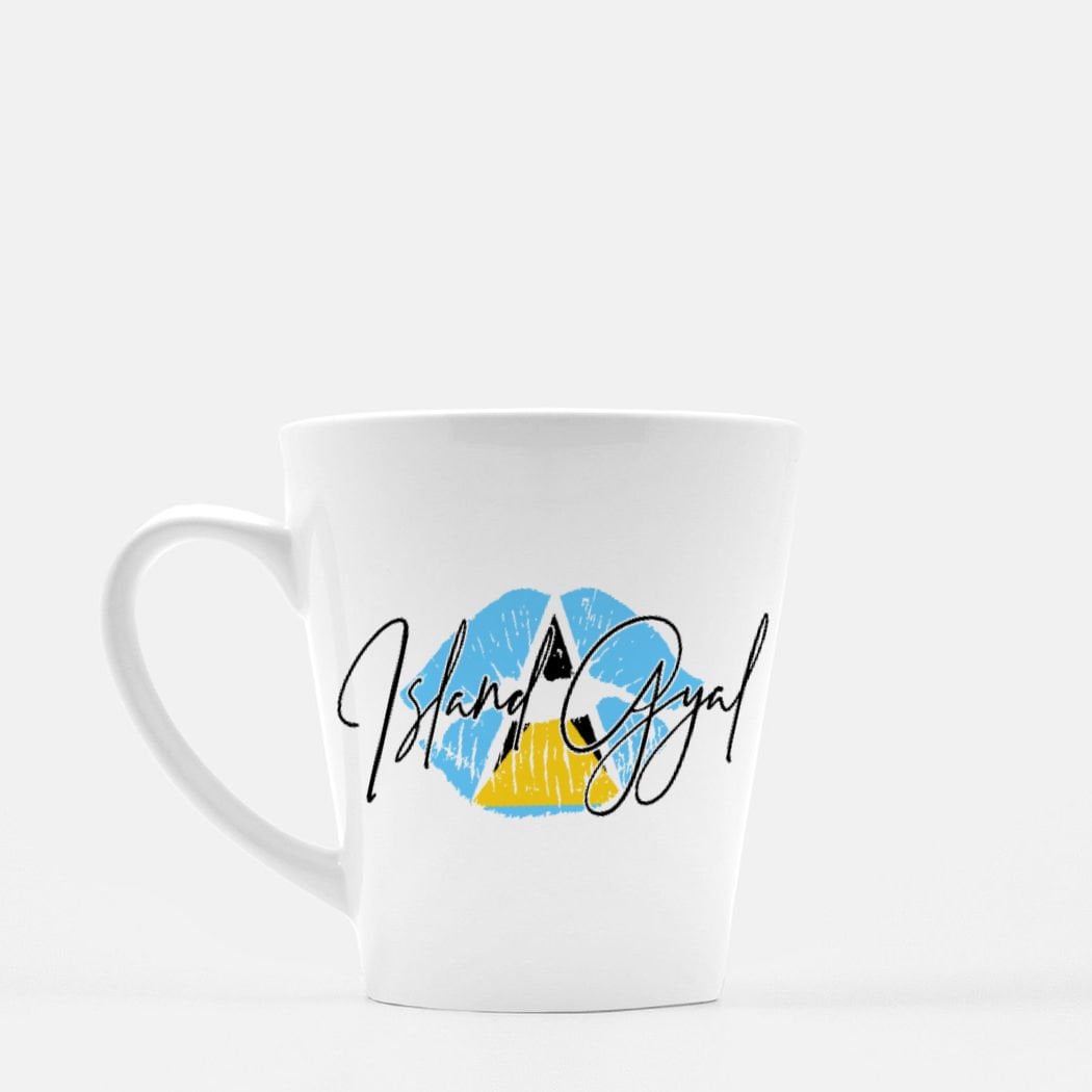 Island Gyal Latte Mug - St. Lucia Flag Lips, 12 oz.