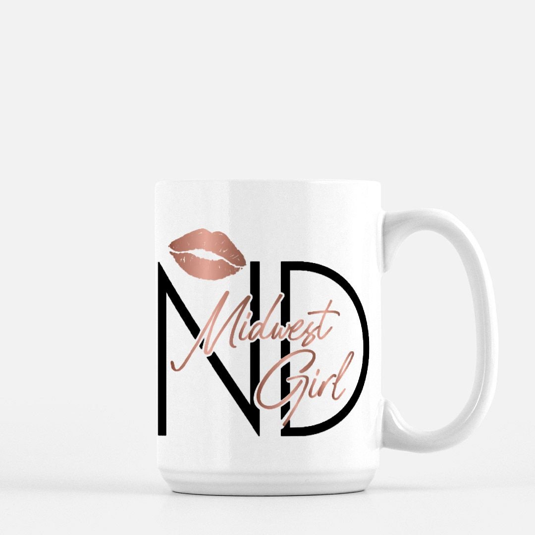 North Dakota Mug, Midwest Girl ND, 15oz Ceramic