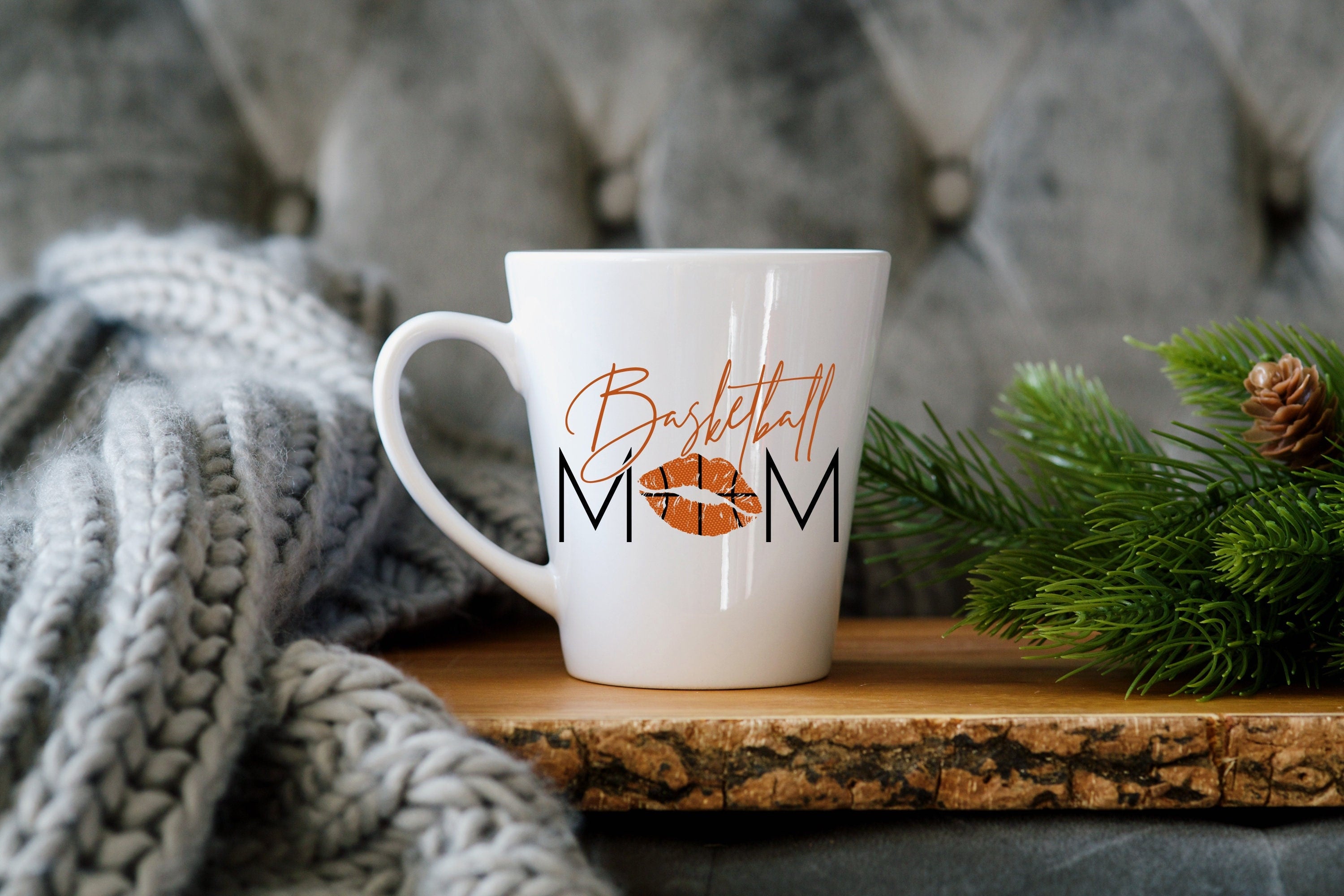 Basketball Mom Latte Mug, Modern Ceramic Fan Cup, 12 oz.