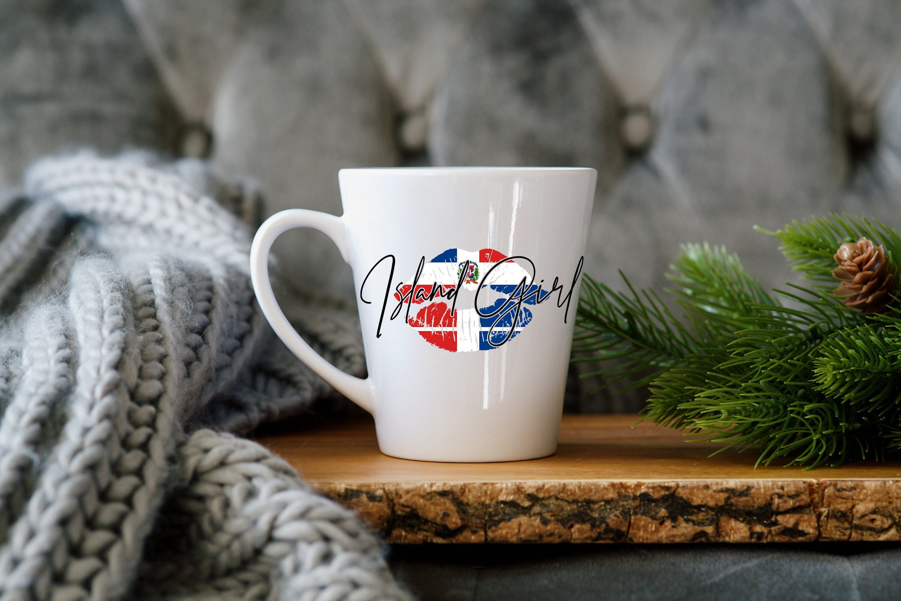 Dominican Republic Flag Island Girl Latte Mug - 12 oz