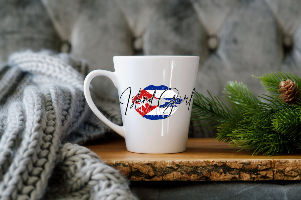 Island Girl Mug Latte 12 oz. - Coffee West Indian Caribbean Lips Flag Lipstick