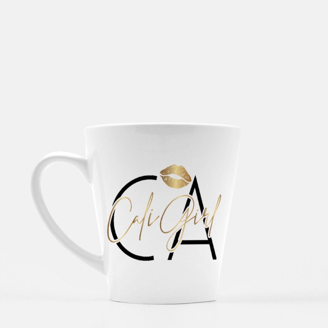 Cali Girl Gold Print Lipstick Mug Latte 12 oz. Custom Made Hometown CA California