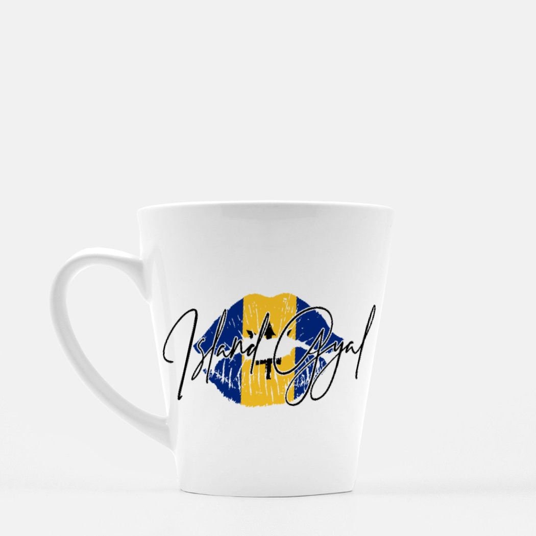 Island Gyal Mug Latte 12 oz. - Coffee Barbados Bajan West Indian Lips Flag Lipstick