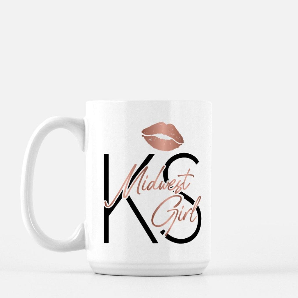Midwest Girl KS Kansas Mug, 15oz Ceramic Coffee Cup