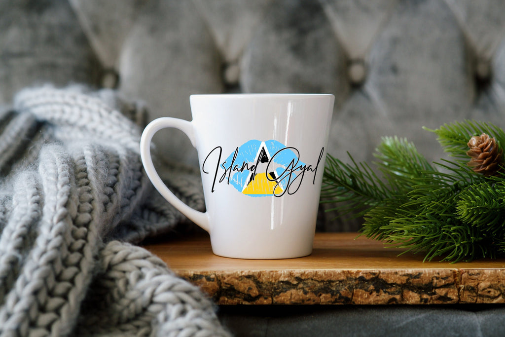 Island Gyal Latte Mug - St. Lucia Flag Lips, 12 oz.