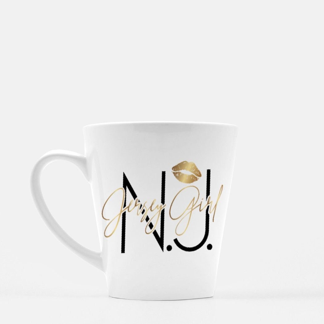 Jersey Girl Gold Lipstick Mug Latte 12 oz. Custom Made Hometown NJ
