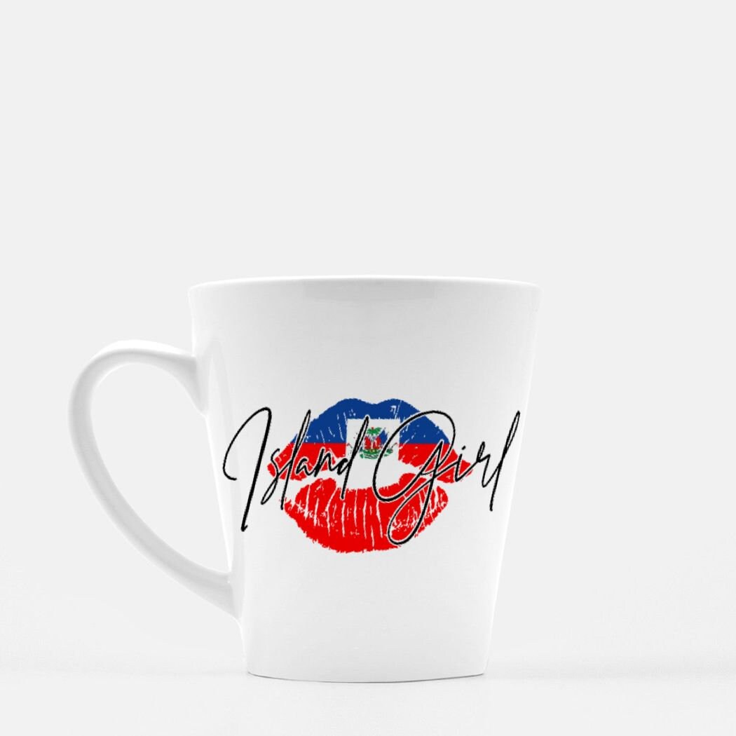 Island Girl Mug Latte 12 oz. - Coffee Haiti Haitian West Indian Lips Flag Caribbean