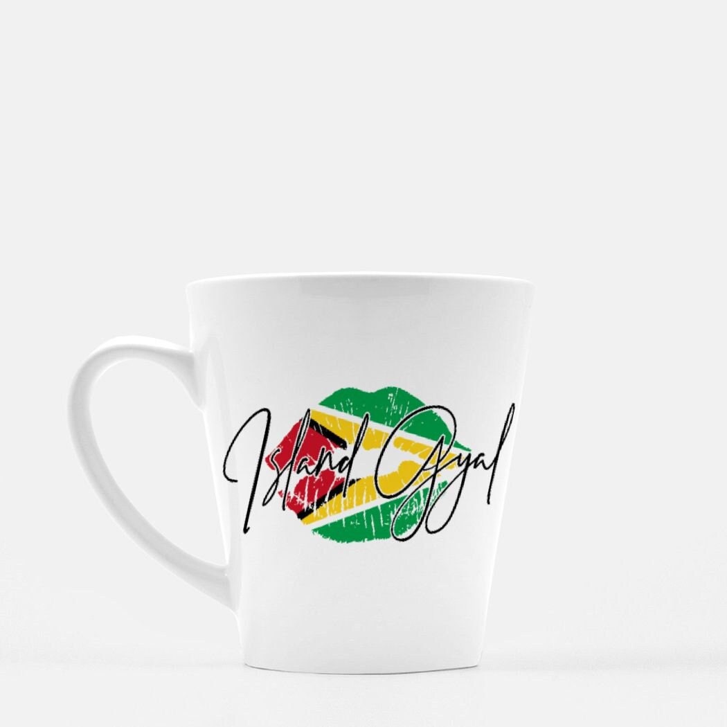 Island Gyal Mug Latte 12 oz. - Coffee Guyana Guyanese West Indian Lips Flag Lipstick