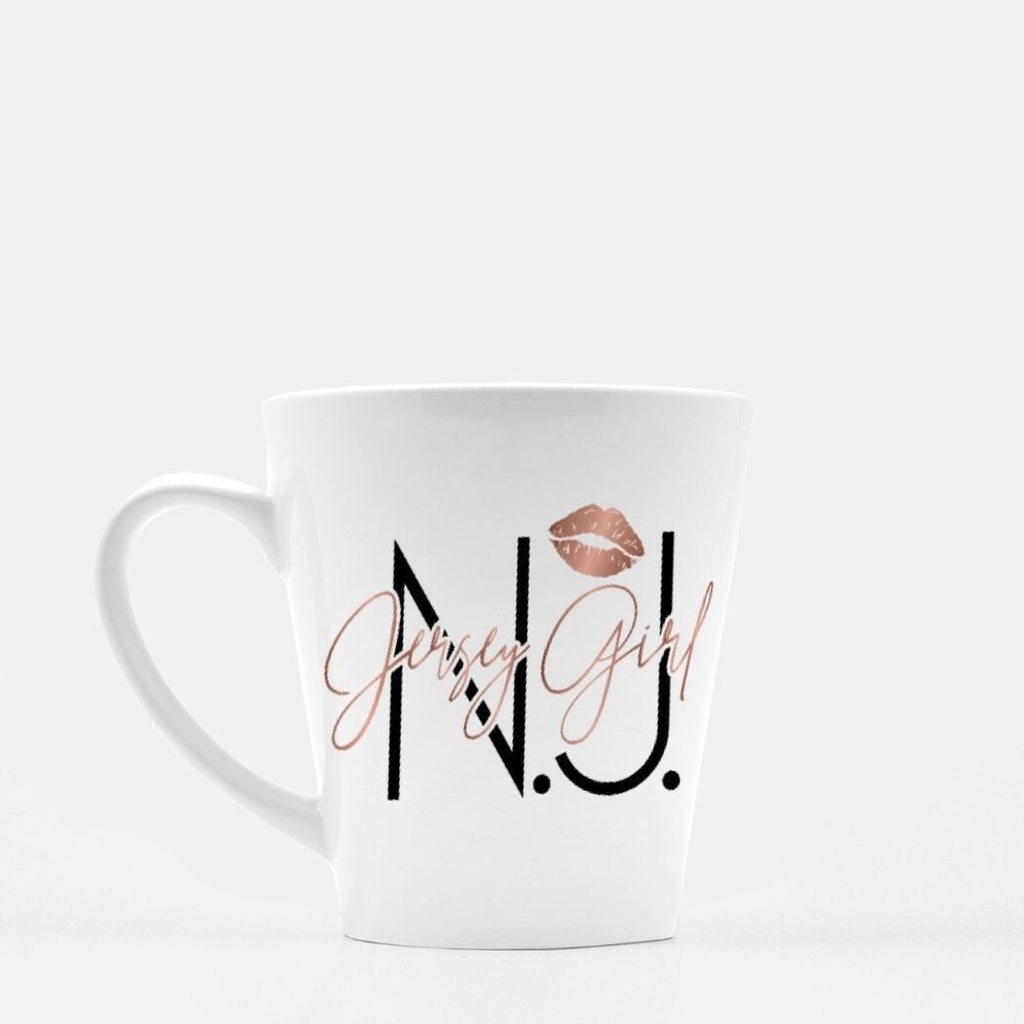 Jersey Girl Rose Gold Lipstick Mug Latte 12 oz. Custom Made Hometown NJ