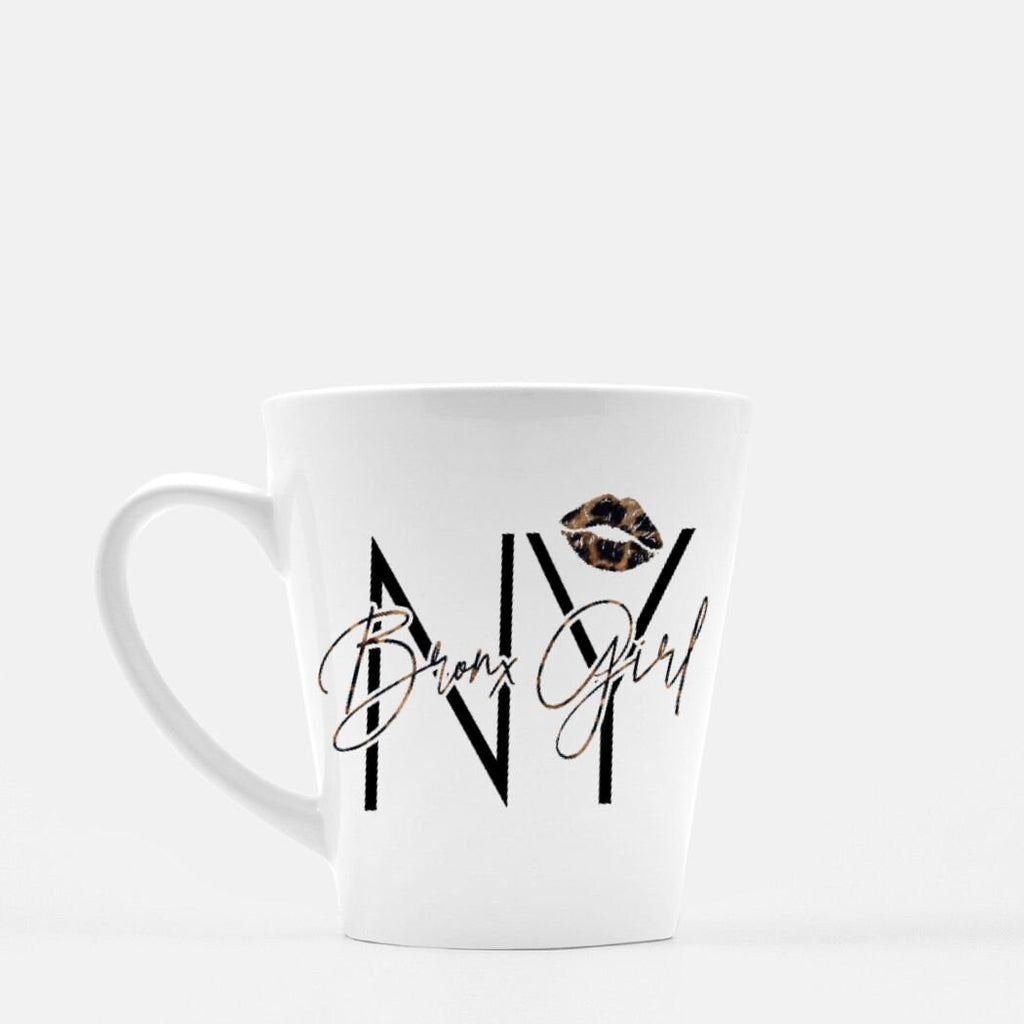 Bronx Girl Mug, NYC Native, Leopard Print Lipstick, 12 oz Ceramic