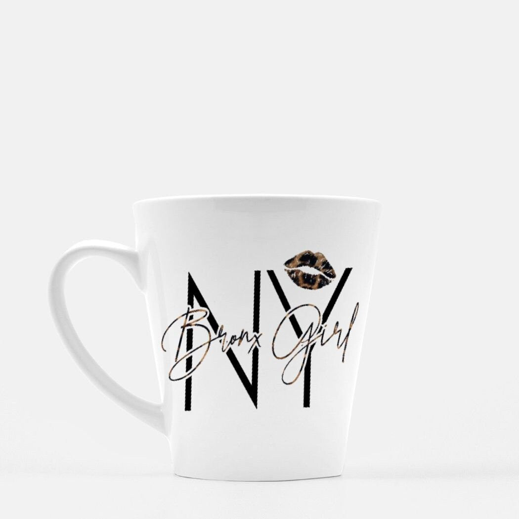 Bronx Girl Mug, NYC Native, Leopard Print Lipstick, 12 oz Ceramic
